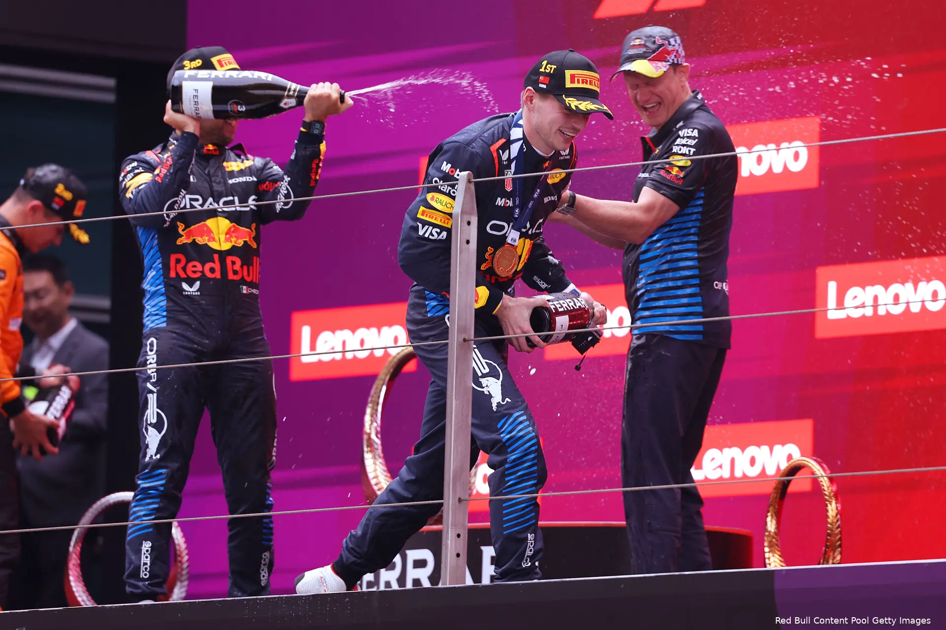 podium china max verstappen sergio perez red bull racing 2