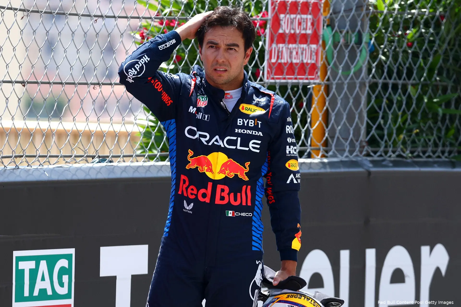 sergio perez red bull racing crash monaco 1