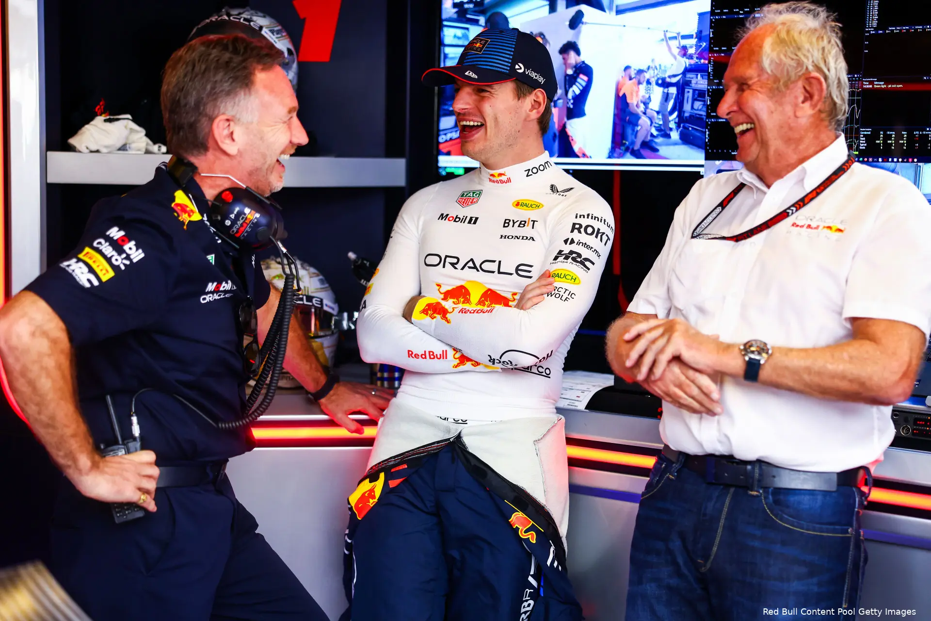 christian horner max verstappen helmut marko lach abu dhabi 2024 12