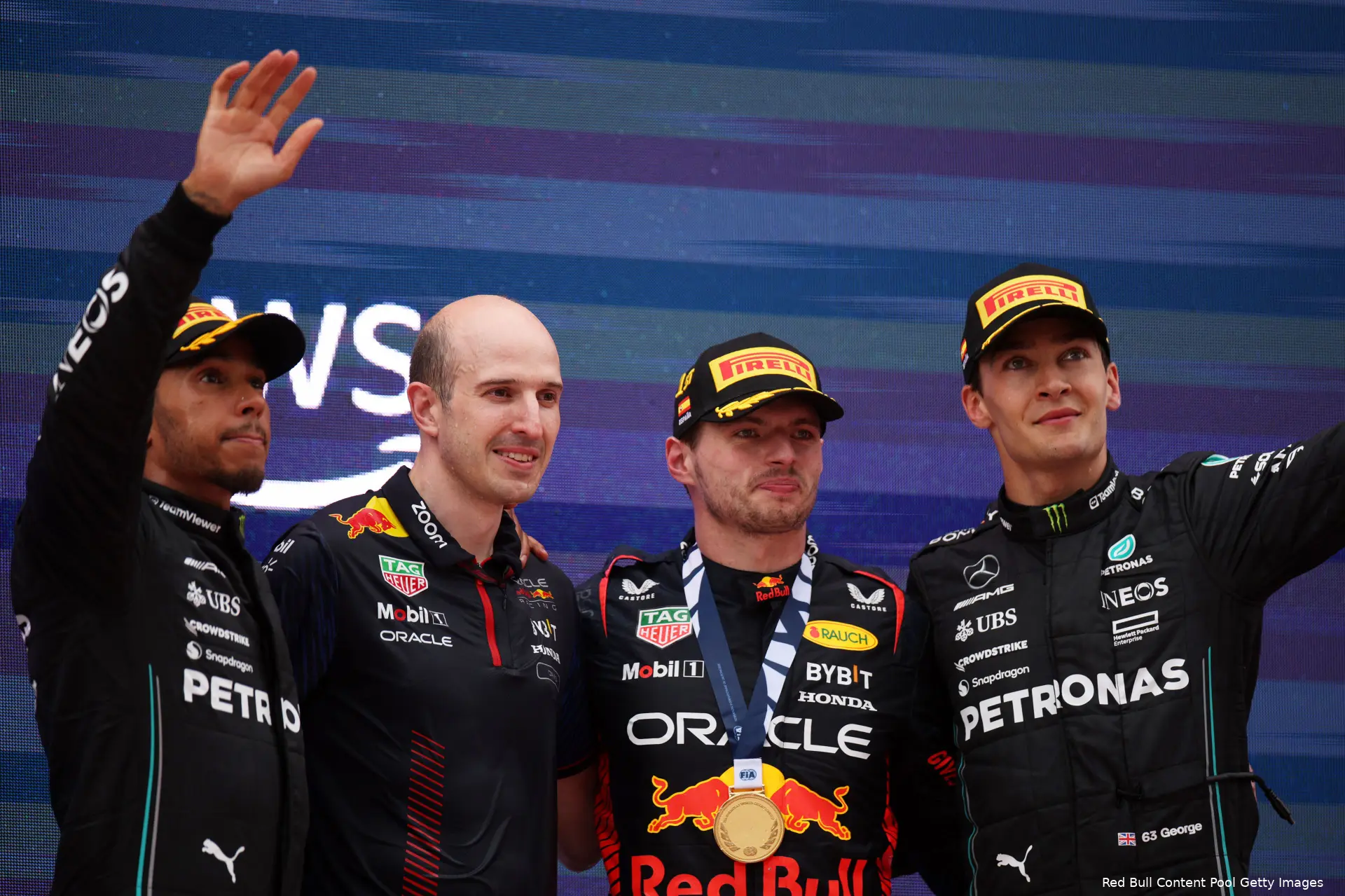 lewis hamilton max verstappen george russell david mart spanje 2023