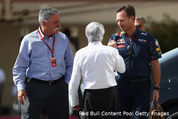 Chase Carey bernie ecclestone christian horner verstappen leclerc