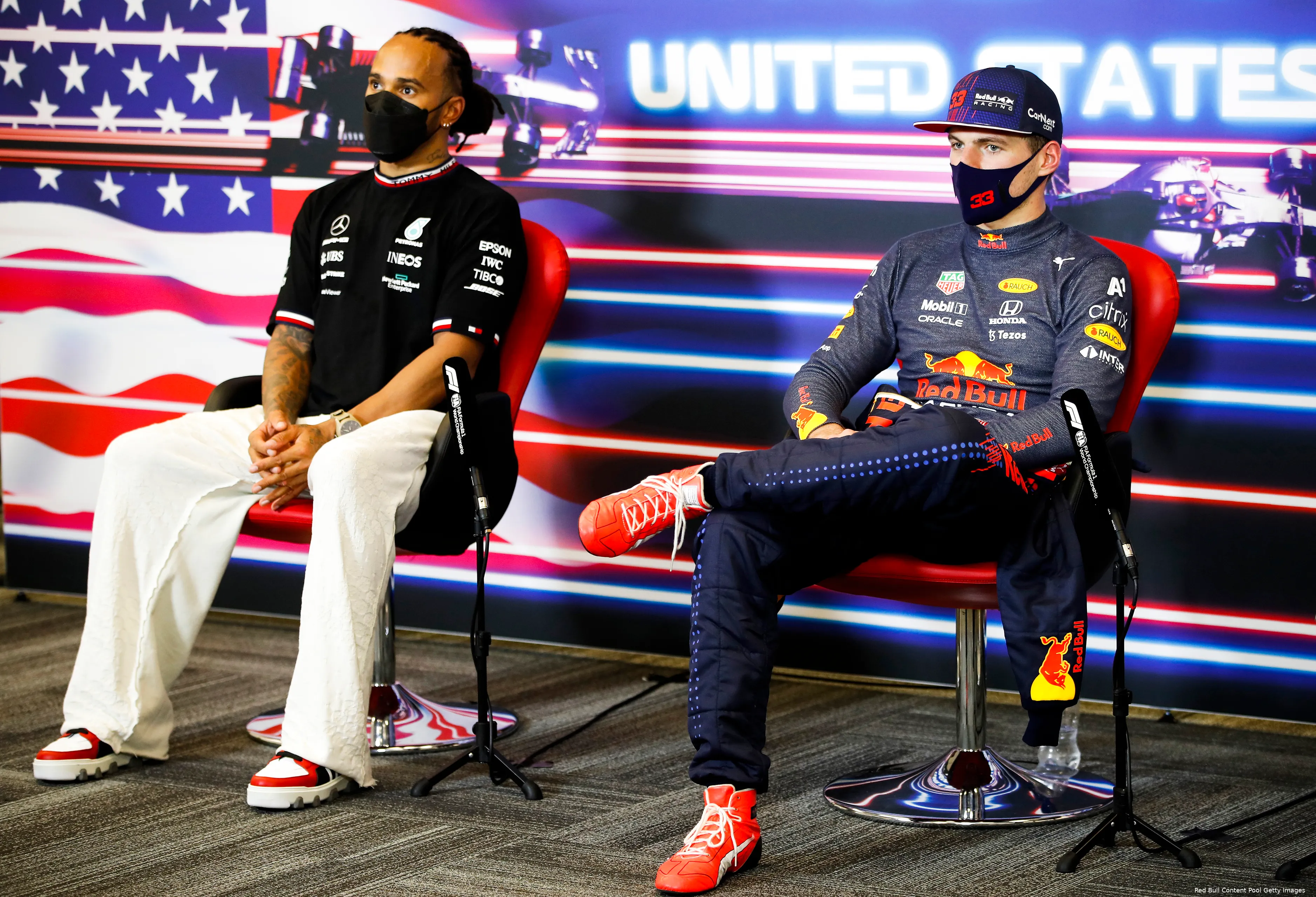 Lewis Hamilton Max Verstappen persconferentie