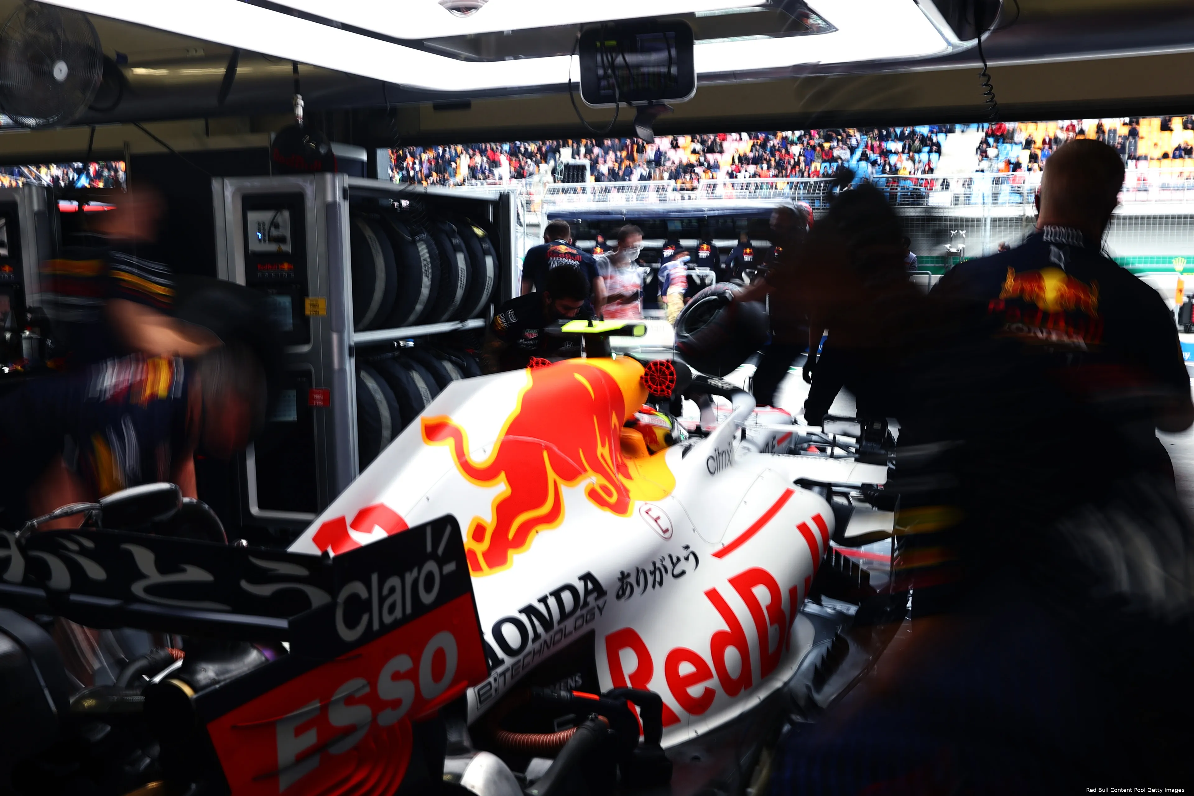 Sergio Perez garage Red Bull Racing RB16B
