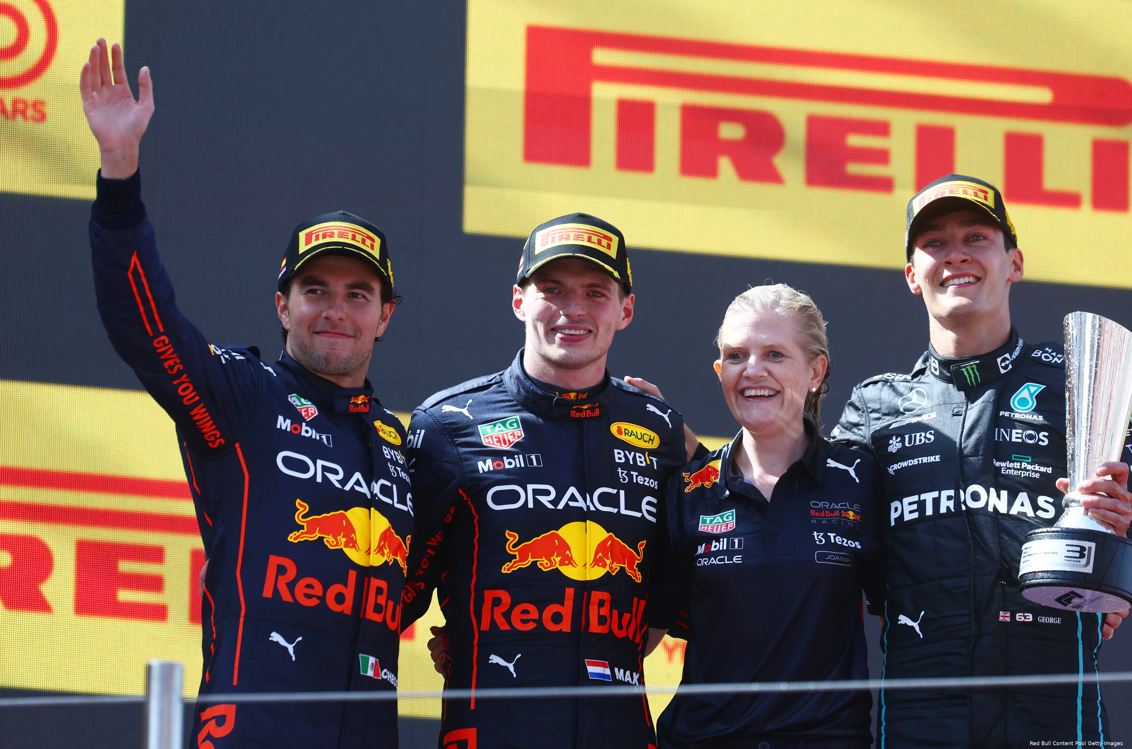 Max Verstappen Sergio Pérez George Russell Red Bull Racing Mercedes Grand Prix van Spanje 2022