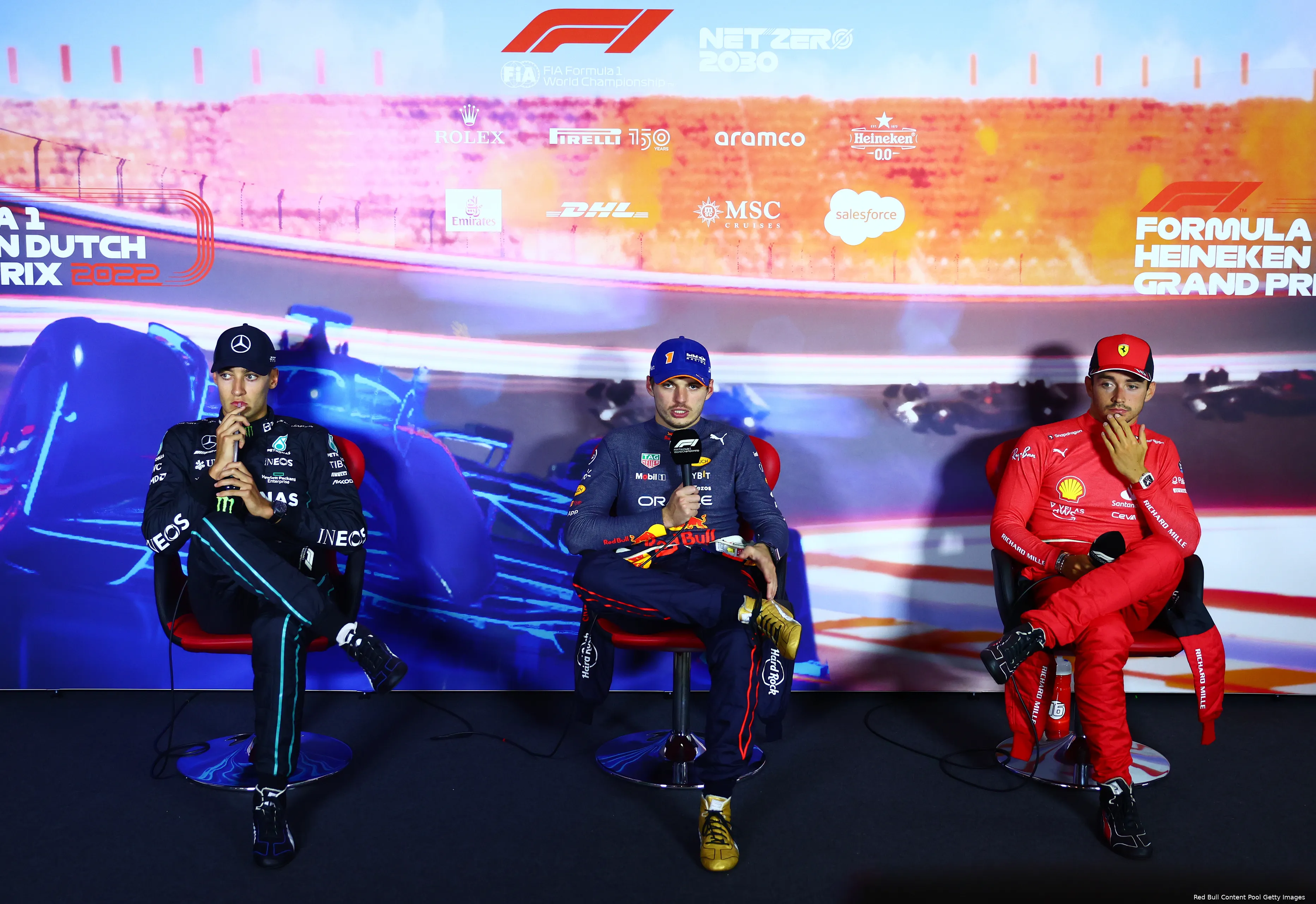Max Verstappen George Russell Charles Leclerc Red Bull Racing Mercedes Ferrari F1 GP Nederland 2022