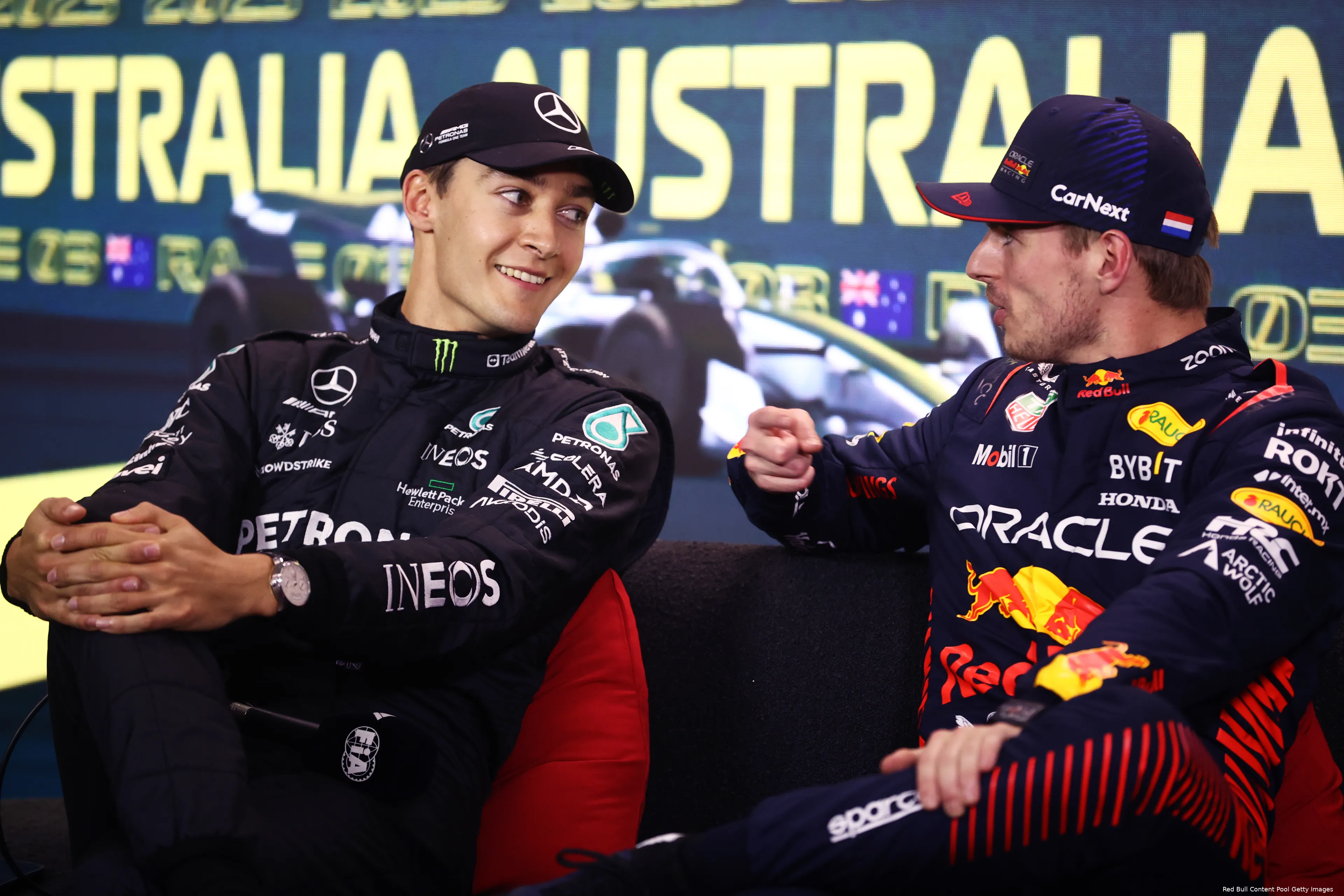 george russell max verstappen red bull racing mercedes f1 gp australie 2023