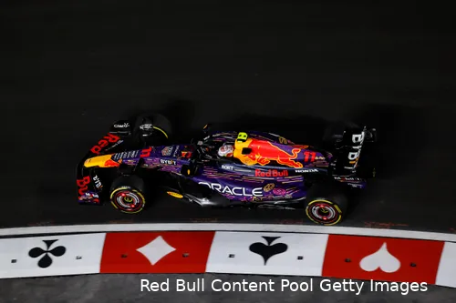 Geen goede kwalificatiedag voor Pérez in Las Vegas. (Foto: Red Bull Content Pool/Getty Images)