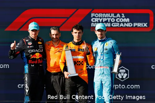 max verstappen miami 2024 red bull podium lando norris charles leclerc