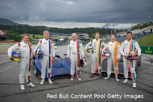 juan pablo montoya david coulthard alexander wurz mark webber jos verstappen helmut marko legends parade