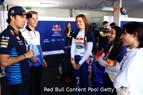 sergio perez liam lawson red bull racing visa cash app f1 academy emely de heus hamda al qubaisi amna al qubaisi