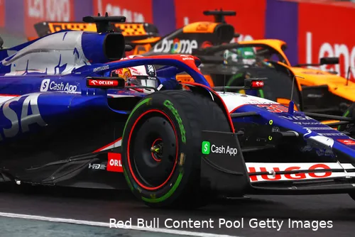 Liam Lawson tijdens de Grand Prix in Brazilië.