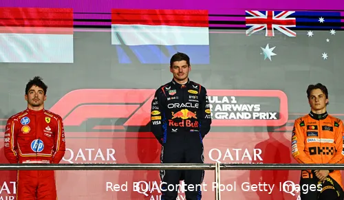 max verstappen red bull racing qatar win zege podium 1 charles leclerc oscar piastri