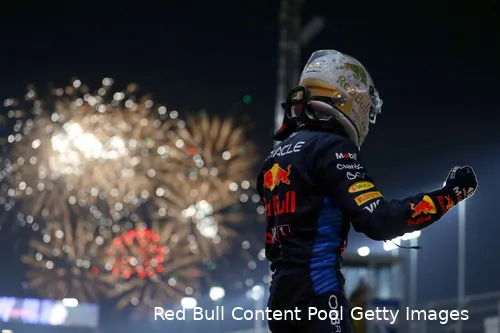 max verstappen red bull racing qatar win zege podium 1 juich 1 vuurwerk