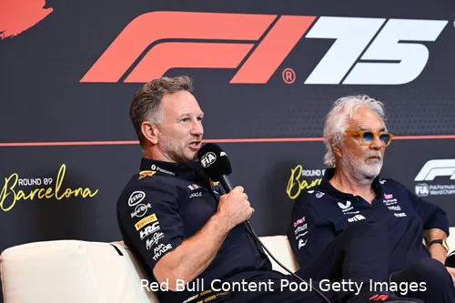christian horner red bull racing gp spanje 2025 vrijdag flavio briatore alpine persconferentie 2