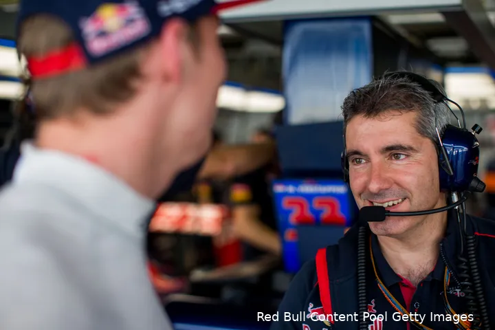 <i>Xevi Pujolar met Max Verstappen bij Toro Rosso.</i>