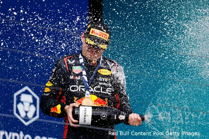 Verstappen pakte zijn derde overwinning van het 2023-seizoen tot nu toe (foto: Red Bull Content Pool/Getty Images)