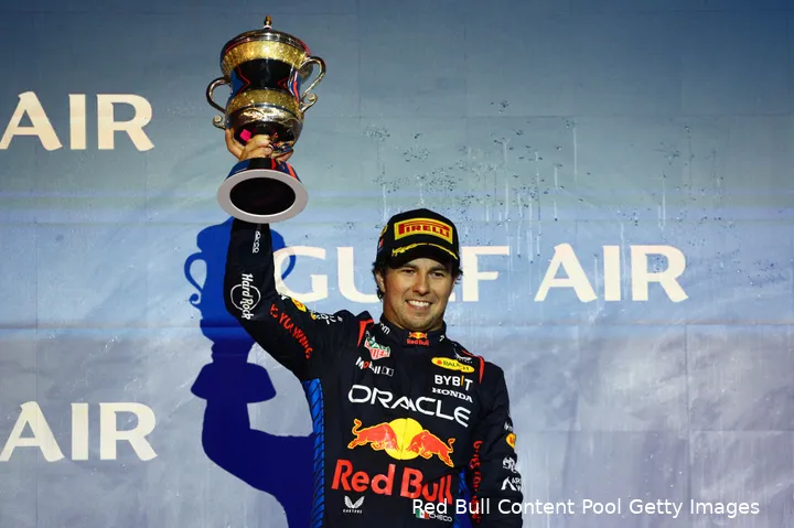Pérez is tevreden met het resultaat van de Grand Prix van Bahrein. (Foto: Red Bull Content Pool/Getty Images)
