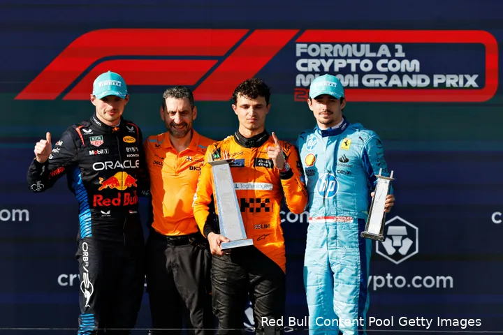 max verstappen miami 2024 red bull podium lando norris charles leclerc