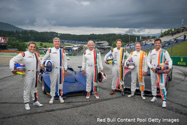 juan pablo montoya david coulthard alexander wurz mark webber jos verstappen helmut marko legends parade