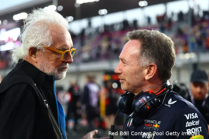 Flavio Briatore in gesprek met Christian Horner.