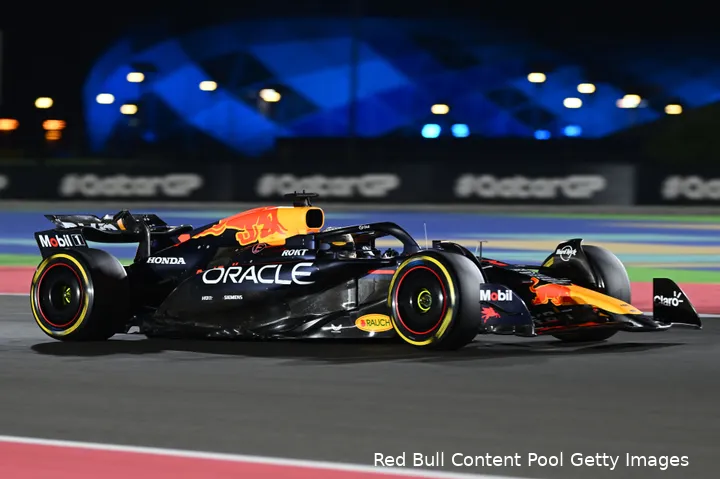 <i>Verstappen in de sprintkwalificatie in Qatar.</i>