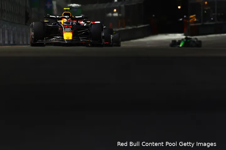 Pérez in actie tijdens de race in Las Vegas.