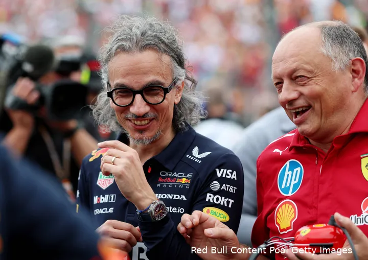 laurent-mekies-fred-vasseur-lachen-grid-zondag