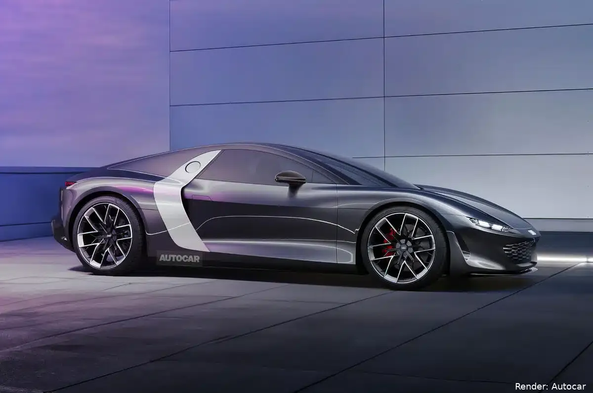 audi r8 autocar render front quarter