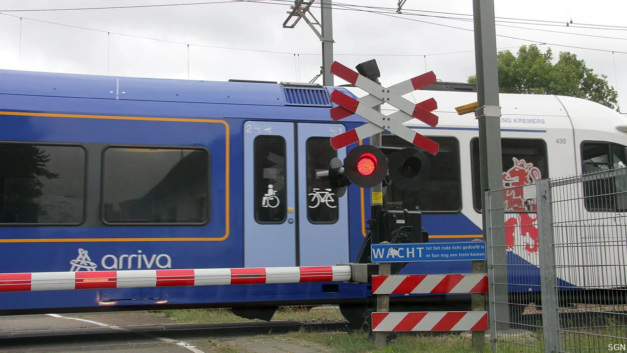 trein arriva bij overweg daniken