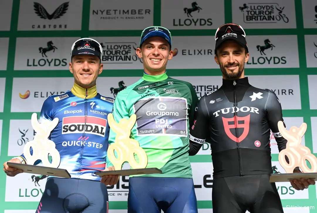 Tour of Britain 2025 final podium as Romain Gregoire wins ahead of Remco Evenepoel and Julian Alaphilippe