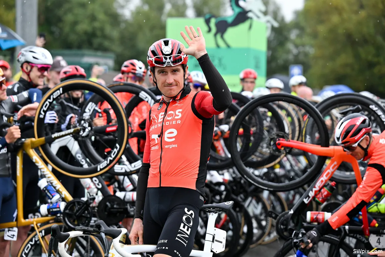 Geraint Thomas zwaaide uit tijdens de Tour of Britain in Cardiff