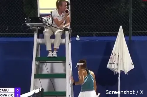 Emma Raducanu gemmer sig bag dommerens højstol, efter hun fik øje på sin stalker.