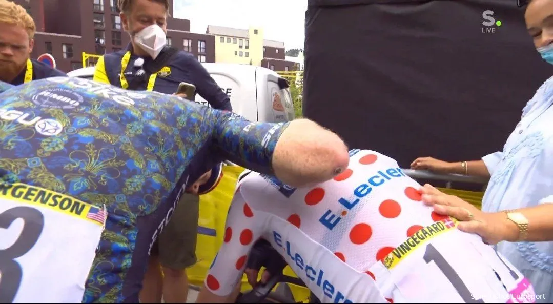 Vingegaard was consoled afterwards by teammate Jorgenson.&nbsp;
