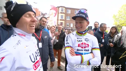 Pogacar and Van der Poel Share a Laugh After the Finish Line