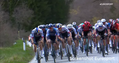 Van Dijke (here third from left) received another warning on the penultimate day, after 'intimidating' pushing in the peloton