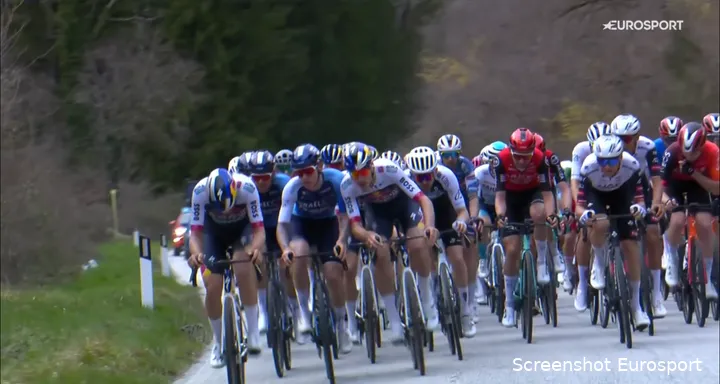 Van Dijke (here third from left) received another warning on the penultimate day, after 'intimidating' pushing in the peloton