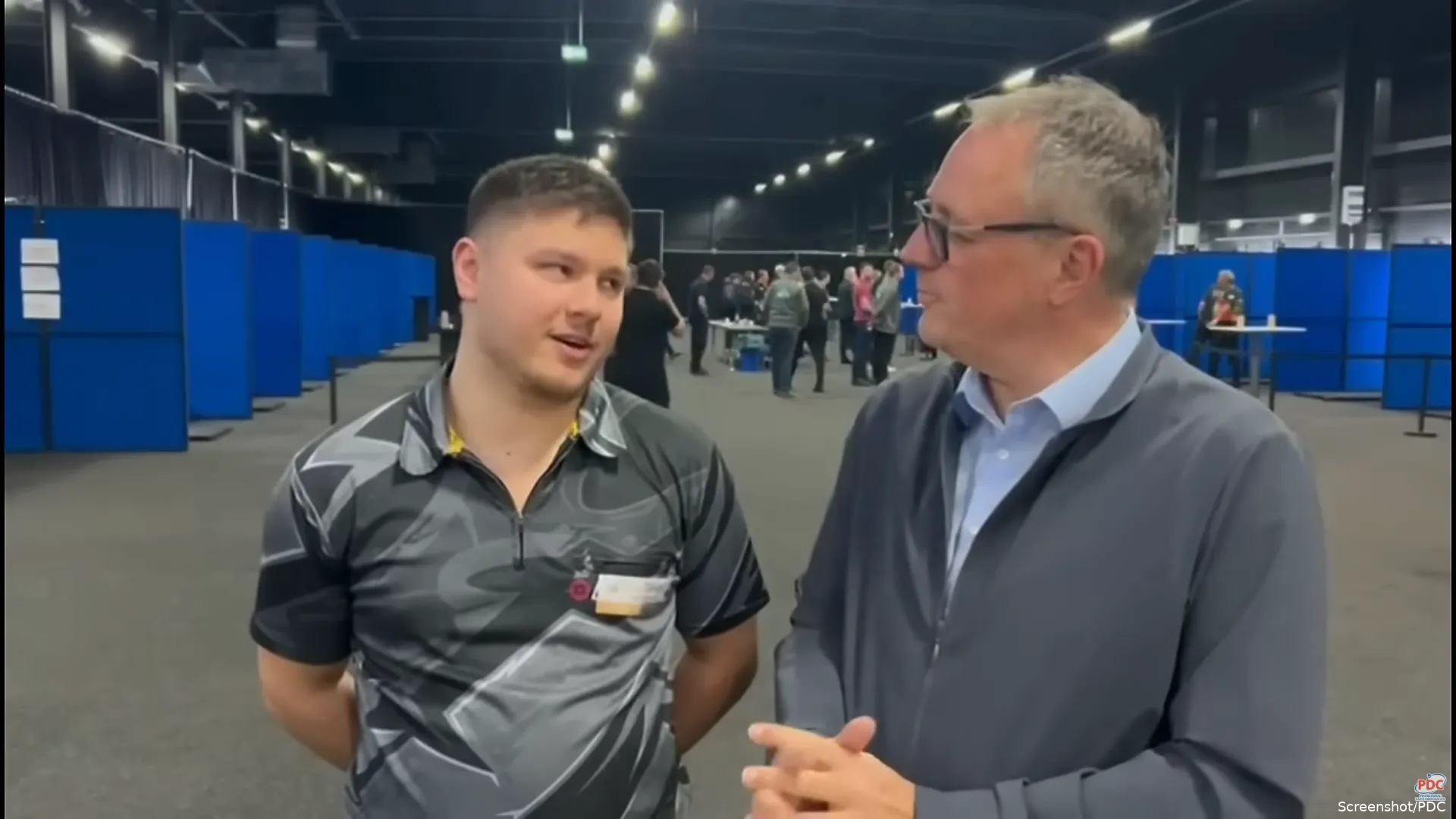 Marvin Kraft speaks to Jacques Nieuwlaat after winning PDC Tour Card at Q-School 2026
