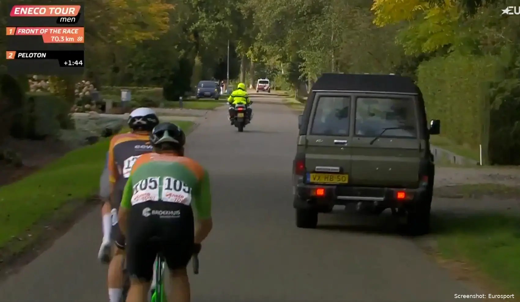 A car appeared to enter the course during stage 1 of the Eneco Tour