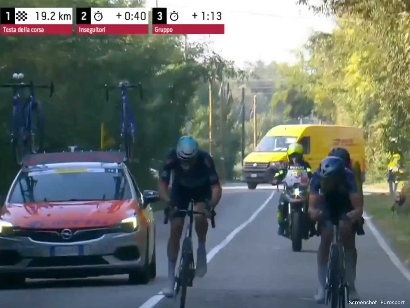 A delivery van drives onto the course at Coppa Bernocchi