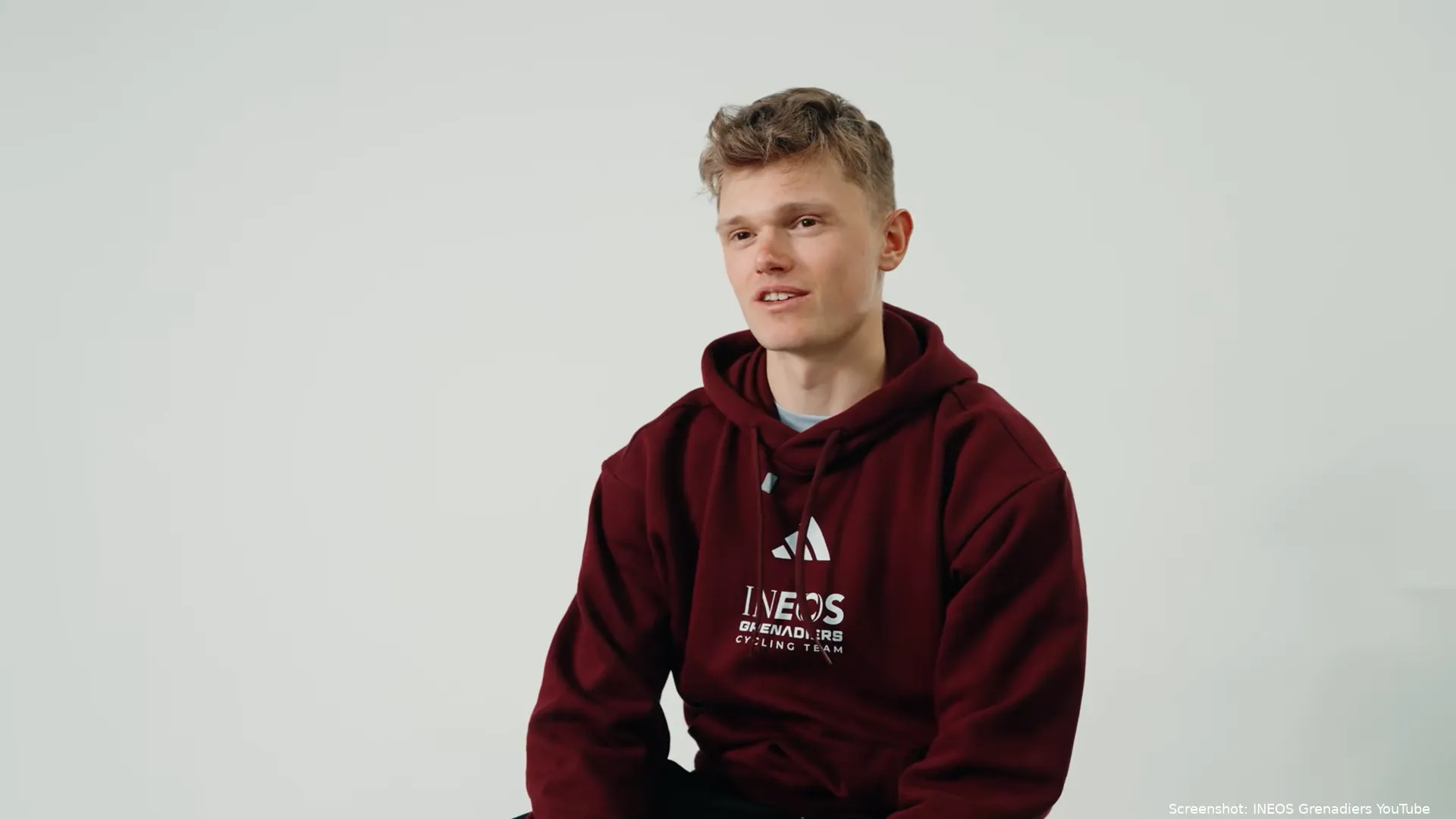 Screenshot from a video of Oscar Onley talking to the INEOS Grenadiers YouTube channel