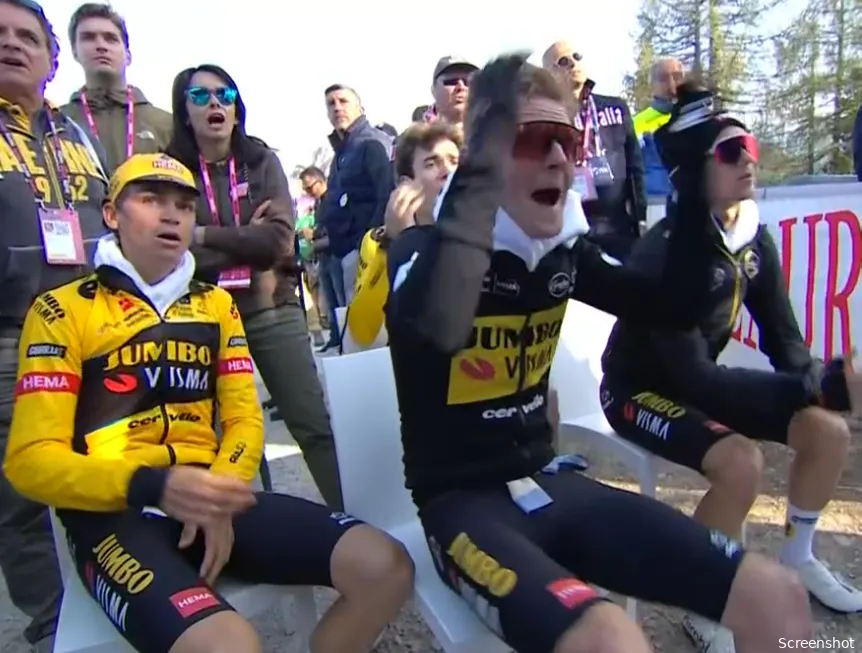 Kuss (links) was there at the Giro when Roglic decided the race in his favor on the penultimate day