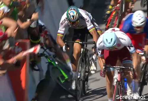 Cavendish mercilessly slammed into the barriers after a shove from Peter Sagan