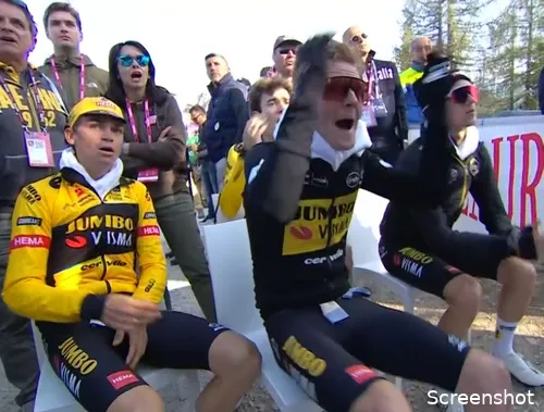 Kuss (links) was there at the Giro when Roglic decided the race in his favor on the penultimate day