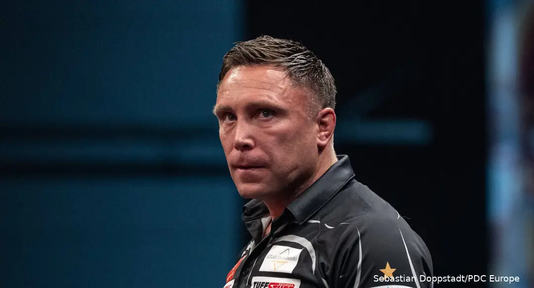 Gerwyn Price looks on