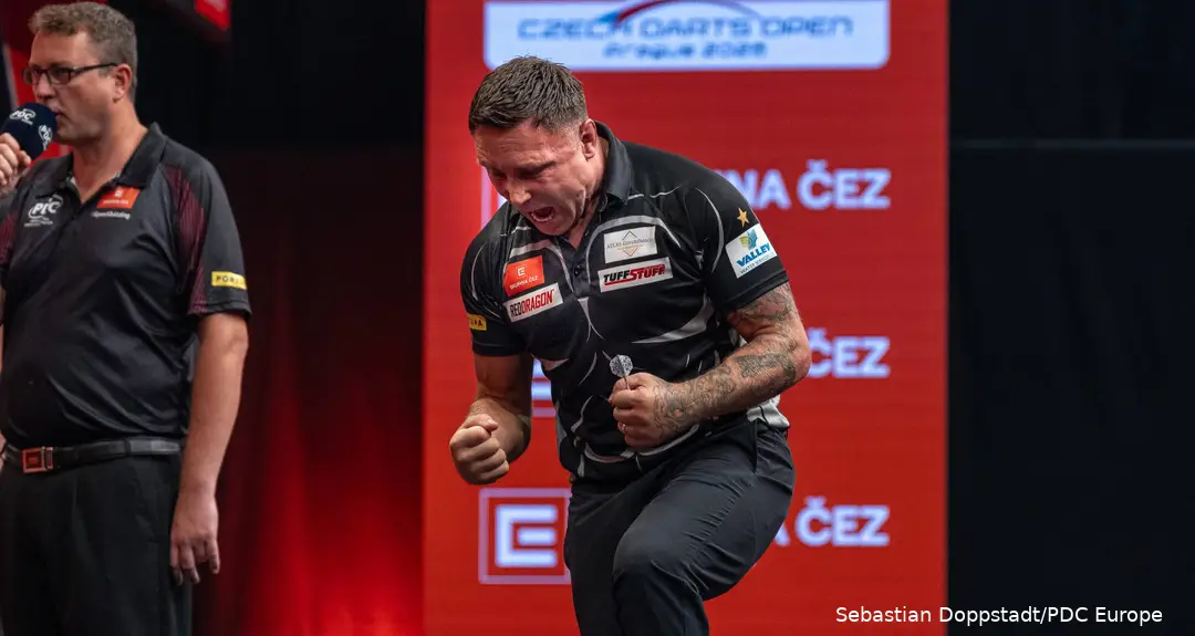 Gerwyn Price cheers.