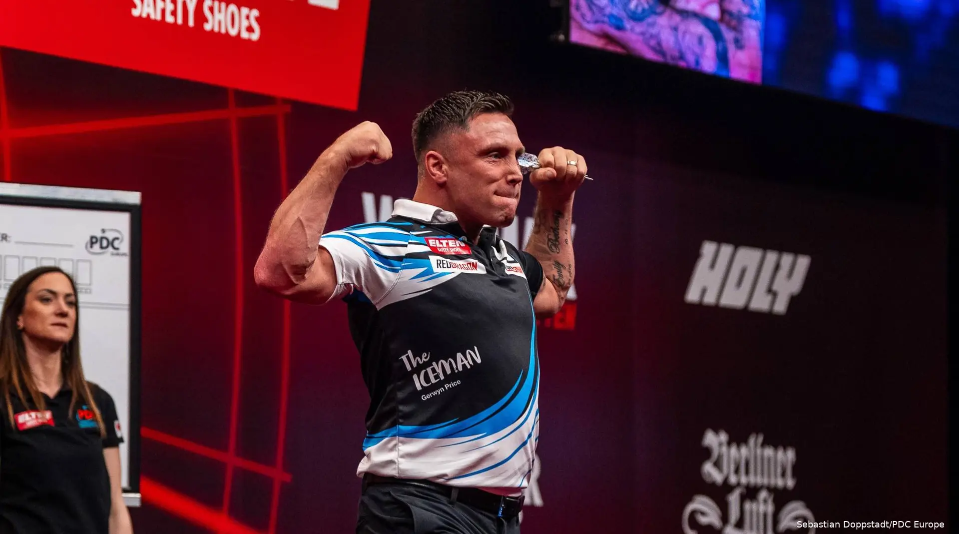 Gerwyn Price pumps his fists