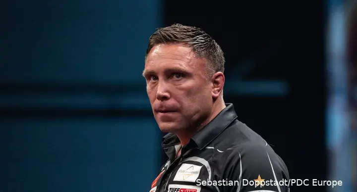 Gerwyn Price looks on