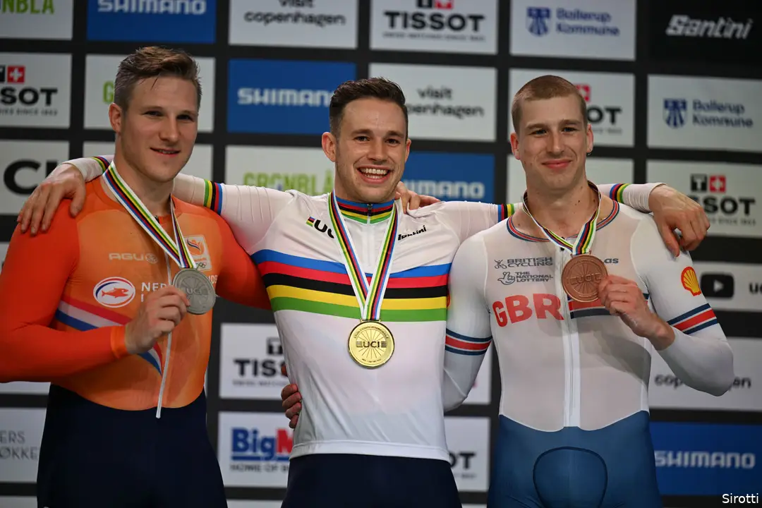 Lavreysen took the gold ahead of Hoogland and Britain’s Joseph Truman