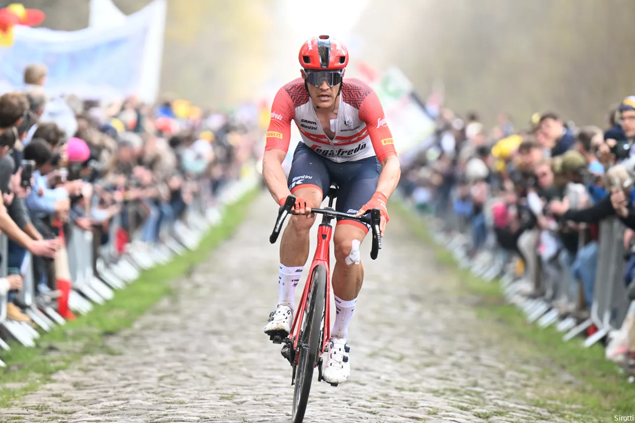 Stuyven in action during Paris-Roubaix, where he finished 20th