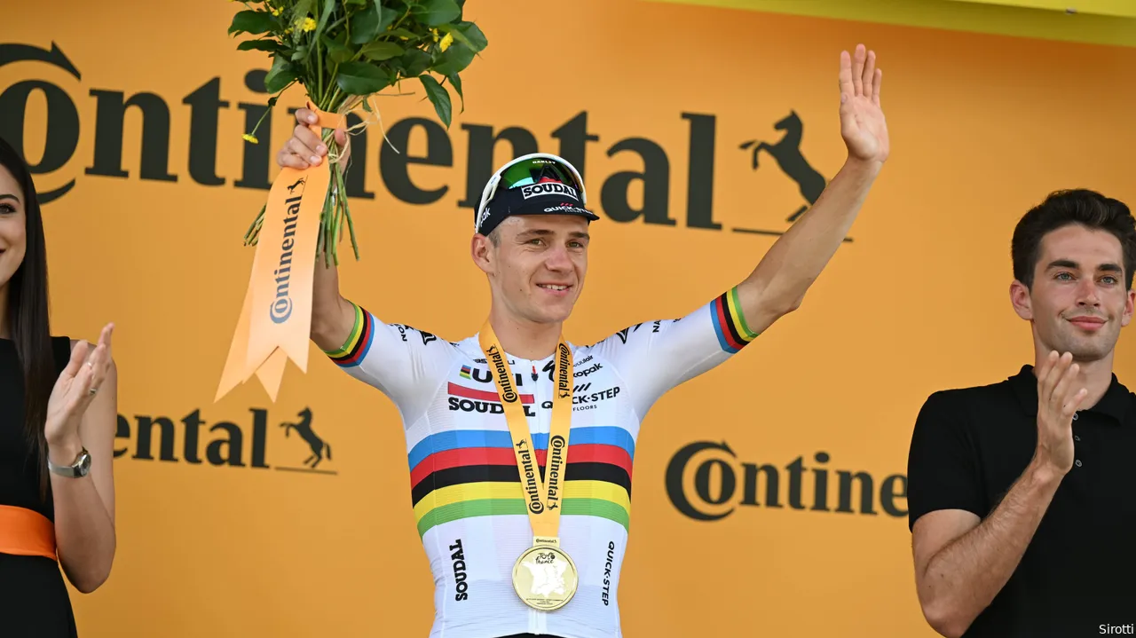 Remco Evenepoel after winning the time trial at the 2024 Tour de France